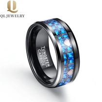 China NEW hot sales 8mm Men\'s Heartbeat Black Tungsten Carbide Ring Blue Carbon Fiber and Black Heartbeat inlay China Supplier manufacturer