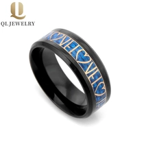 China NEW hot sales 8mm  Couple Tungsten Ring Black Tungsten Carbide Ring Blue Carbon Fiber and Rose Gold LOVE and Heart inlay China Tungsten Ring Supplier manufacturer