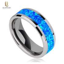porcelana Popular 8 mm de alto pulido biselado bordes de ópalo sólido inlay tungsten banda de boda opal tungsteno anillo de carburo china fábrica fabricante