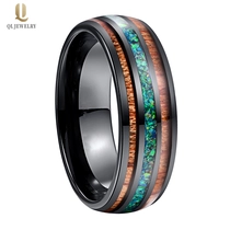 porcelana Increíble 8 mm de altura pulida abordeada ópalo y madera incrustación negro tungsteno boda de boda opal tungsteno anillo madera anillo de tungsteno china fábrica fabricante