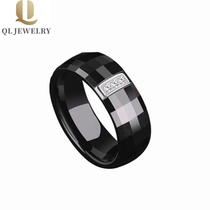 Chine Bague en céramique noire de 8mm à facettes Haute polis et CZ Inlay Bands de mariée en céramique Fashion Plaine Céramique Bague Fabricant fabricant