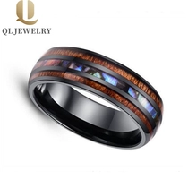 Chine Bague en céramique noire Haute polie avec koa bois et arabe d'arabe d'inlay céramique céramique bandes de mariage de mode boisson en céramique dôme chinois fabricant fabricant