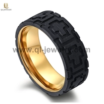 China High Quality Popular 8mm Flat Rose Gold Tungsten and Solid Forged Black Carbon Fiber Wedding Bands Cross Pattern China Manufacturer manufacturer