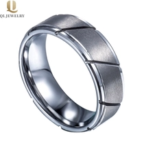 China Wholesale 8mm Comfort Fit Matte Brushed and Grooved Classic Flat and Step Edges Tungsten Carbide Wedding Bands China Supplier manufacturer