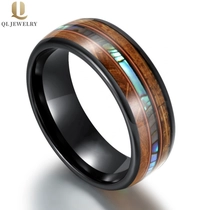 China Erstaunliche 8mm hoch polierte gewölbte schwarze Wolframkarbid-Hochzeitsbänder mit Abalone-Muschel- und Holz-Inlay-Center-Roségold-Gitarren-Zeichenfolge China-Hersteller Hersteller