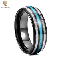 China Popular 8mm Men\'s Wedding Bands High Polished Domed Black Tungsten Carbide Wedding Bands with Turquoise Shell and Antler Inlay China Manufacturer manufacturer