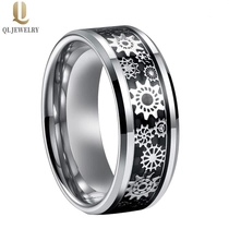 China Wholesale Mens Wedding Bands Tungsten Carbide Ring with Mechanical Gear and Black Carbon Fiber Inlay China Manufacturer manufacturer