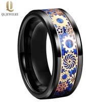 China New Style Mens Wedding Bands Black Tungsten Carbide Ring with Rose Gold Mechanical Gear and Blue Carbon Fiber Inlay China Factory manufacturer