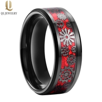 China New Style Mens Wedding Bands Black Tungsten Carbide Ring with Mechanical Gear and Red Carbon Fiber Inlay China Factory manufacturer
