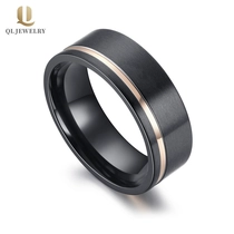 porcelana Populares bandas de boda de circonio negro 8mm mate plana cepillado dos tonos rosa oro anillo de circonio negro China proveedor fabricante