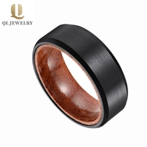 China Koa Wood Inlay schwarz gebürstet Wolfram Ring 8mm coole Mode-Band für Männer Hersteller