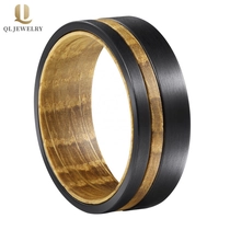 China Amazing Men's Tungsten Wedding Bands 8mm Brushed Black Tungsten Carbide Ring with Whiskey Barrel Wood Inner Band China Manufacturer manufacturer