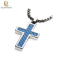China Hot Sale Blue and White Carbon fiber inlay Tungsten Cross pendant China Manufacturer manufacturer