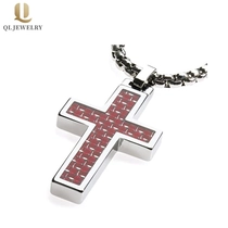 China Hot Sale Red and White Carbon Fiber inlay Tungsten Cross pendant China Factory manufacturer