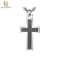 China Hot Sale Black Carbon Fiber inlay Tungsten Cross pendant China Manufacturer manufacturer