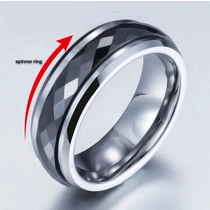 China Hochwertige Wolfram- und Keramik-Eheringe gewölbter facettierter schwarzer Keramik- und Wolframkarbid-Ring-Spinner-Ring-China-Lieferant Hersteller