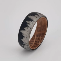 China Tungsten Ring in Stock Men's Tungsten Wedding Bands 8mm Domed Brushed Forest Tungsten Carbide and Whiskey Barrel Wood Ring China Manufacturer manufacturer