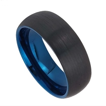 China Wolframring auf Lager Beliebter 8 mm gewölbter gebürsteter schwarzer und blauer Wolframkarbidring zweifarbige Eheringe für Herren in China Hersteller Hersteller