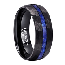 China Unique And Affordable Tungsten Weddings Bands 8mm Domed and Hammered Black Tungsten Carbide Ring with Crushed Lapis inlay China Manufacturer manufacturer