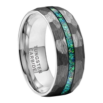 China Unique And Affordable Tungsten Weddings Bands 8mm Domed and Hammered Tungsten Carbide Ring with Opal inlay China Manufacturer manufacturer