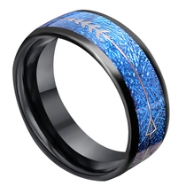 China Luxury & Unique Design Mens Wedding Bands 8mm Black Tungsten Carbide Ring with Blue Imitate Meteorite &Arrow Inlay China Manufacturer manufacturer