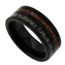 China Wolframring auf Lager 8mm Hochglanzpolierter, flacher schwarzer Wolframkarbidring mit Holz und Geweih Hirschgeweih und Mahagoni Inlay China Hersteller Hersteller