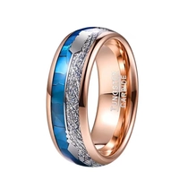 China Fashion New  Men's Wedding Ring Domed Rose Gold Tungsten Carbide Ring with Silver Imitate Meteorite and Arrow and Blue shell Inlay China Supplier manufacturer
