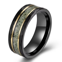 China Newest Design High Polished and Hammered 8mm Moss Agate Inlay Black and Gold Plated Tungsten Wedding Ring for Men China Manufacturer manufacturer