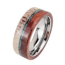 China Viele Wolfram-Eheringe auf Lager, äußerer Geweih-Hirsch und Türkis sowie Holz und innerer Wolframcarbid-Ring, China-Lieferant Hersteller