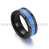 China Newest Design Men's Wedding Bands 10mm Black Celtic Knot Tungsten Carbide Ring with Blue Opal Inlay China Manufacturer manufacturer