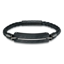 China In Stock Black Carbon Fiber Stainless Steel Men Leather Bracelet Black Carbon Fiber Silver ID Bracelet For Men China Manufacturer manufacturer