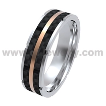 China Light Weight Forged Carbon Fiber Ring 8mm Stylish Titanium Ring with Carbon Fiber and Rose - Gold Accent China Manufacturer manufacturer
