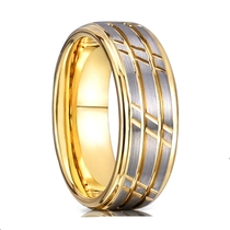 Cina Anello in carbone in carburo di tungsteno in oro per matrimoni da uomo all'ingrosso da uomo con linee diagonali. produttore