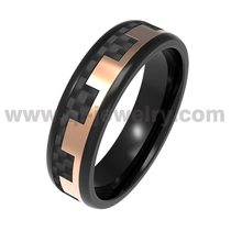 porcelana Materiales de alta calidad fibra de carbono negro y revestimiento de oro negro y rosa 316 anillo de acero inoxidable anillo de boda de fibra de carbono negro fibra de porcelana fabricante fabricante