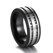 Chine Bague en carbure de tungstène noir de haute qualité avec contraste brossé et accents de zircone cubique fabricant