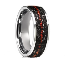 China 8mm Tungsten Carbide Flat Ring Wholesale: Meteorite & Red Opal Inlay for Modern Wedding Bands manufacturer