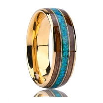 China Premium 8mm Electroplated Gold Tungsten Wedding Ring with Spherical Malachite Inlay - Barrel-Shaped Guitar String Design manufacturer