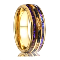 China 8mm Domed Tungsten Carbide Men's Wedding Ring | Gold Plated with Opal & Gold Foil Inlay manufacturer