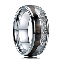 Cina Fede nuziale da uomo in tungsteno lucido da 8 mm con meteorite e intarsio in legno di pero produttore