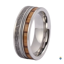 Cina Anello professionale da uomo in tungsteno da 8 mm con legno di zebra, corda di chitarra e intarsio di meteorite - Fornitore all'ingrosso di gioielli da uomo produttore