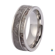 Cina Fede nuziale OEM Premium da 8 mm con meteorite di tungsteno e corna di cervo - Design con bordo piatto produttore