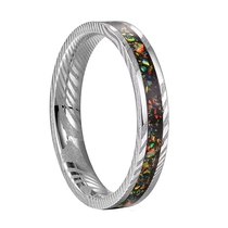 Cina Produttore all'ingrosso di romantiche fedi nuziali in acciaio di Damasco placcato argento da donna da 4 mm con inserto in opale schiacciato produttore