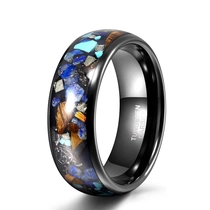 Chine Bague en carbure de tungstène noir en gros – Incrustation multi-pierres (Lapis Lazuli, Œil de tigre, Turquoise et métal écrasé) fabricant