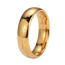 Chine Anneau unique en tungstène plaqué or 6mm, bande de script elfique Laser du seigneur des anneaux, bijoux à la mode pour hommes et femmes, Direct usine fabricant