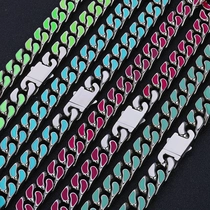 Chine Collier à maillons cubains en émail, vente en gros d'usine, en acier inoxydable 316L, couleur fluorescente, bijoux Hip Hop pour hommes et femmes, logo personnalisé OEM ODM fabricant