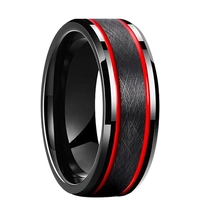 Chine Bague en carbure de tungstène brossé en gros d'usine avec incrustation d'époxy rouge, texture irrégulière haut de gamme pour hommes, bijoux de bande de mariage avec logo personnalisé, approvisionnement en vrac fabricant