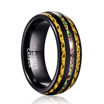 China Fabrikgroßhandel mit 8 mm schwarz galvanisiertem Wolframcarbid-Ring, Gold-Carbonfaser- und Crushed-Opal-Inlay-Männer-Ehering, kundenspezifische innere Lasergravur, OEM-ODM-Großlieferung Hersteller