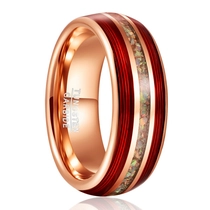 China Fabrikgroßhandel mit 8 mm roségoldenem, galvanisiertem Wolframcarbid-Ring, roter Gitarrensaite und Crushed Opal Inlay mit Musik-Themen-Ehering für Männer, kundenspezifische innere Lasergravur, OEM-ODM-Großlieferung Hersteller
