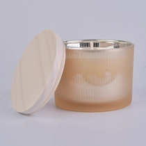 China light yellow glass candle container with wood lid 500ml manufacturer