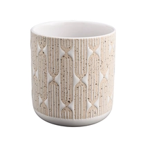 China white ceramic candle jar with yellow debossed pattern manufacturer